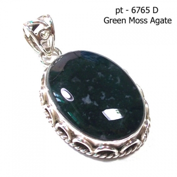 Green moss agate pure silver pendant
